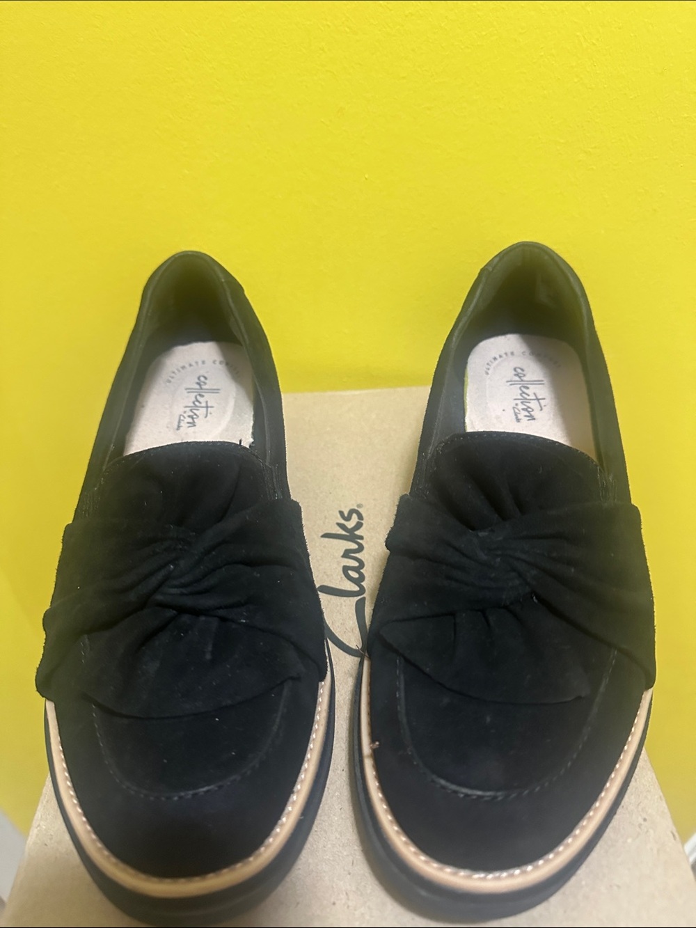 Clarks Black Suede Knot-Front Loafers